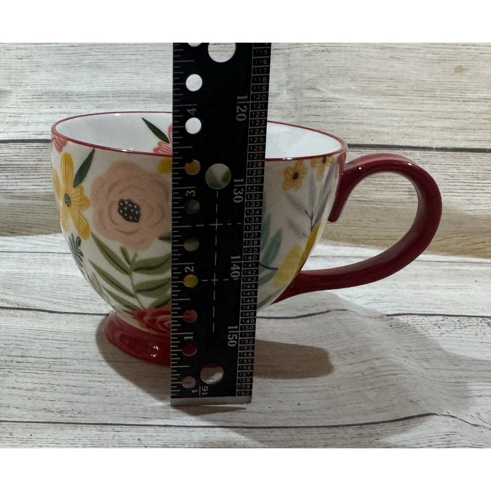 Handpainted Potter's Studio Footed Floral Coffee Mug Red Pink Flowers - Picture 7 of 7